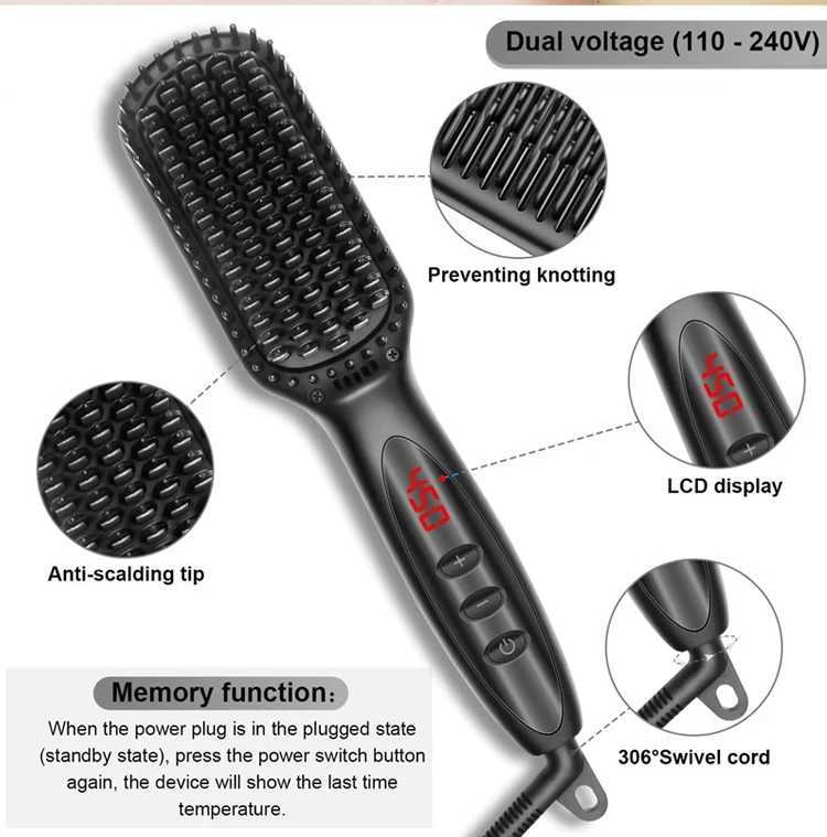 Electric Beard Comb Hair Straightener Brush Hot Hair Brushes Straightener Hair Anti-scalding Ceramic Beard Straightening Brush W250610