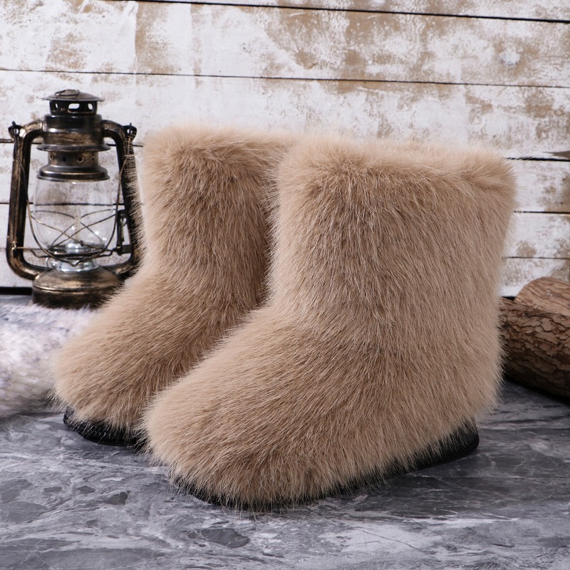 Fluffy Women Faux Fox Woman Plush Warm Snow Boots Footwear Girls Furry Fur Bottes Fashion Winter Shoe 3cf0