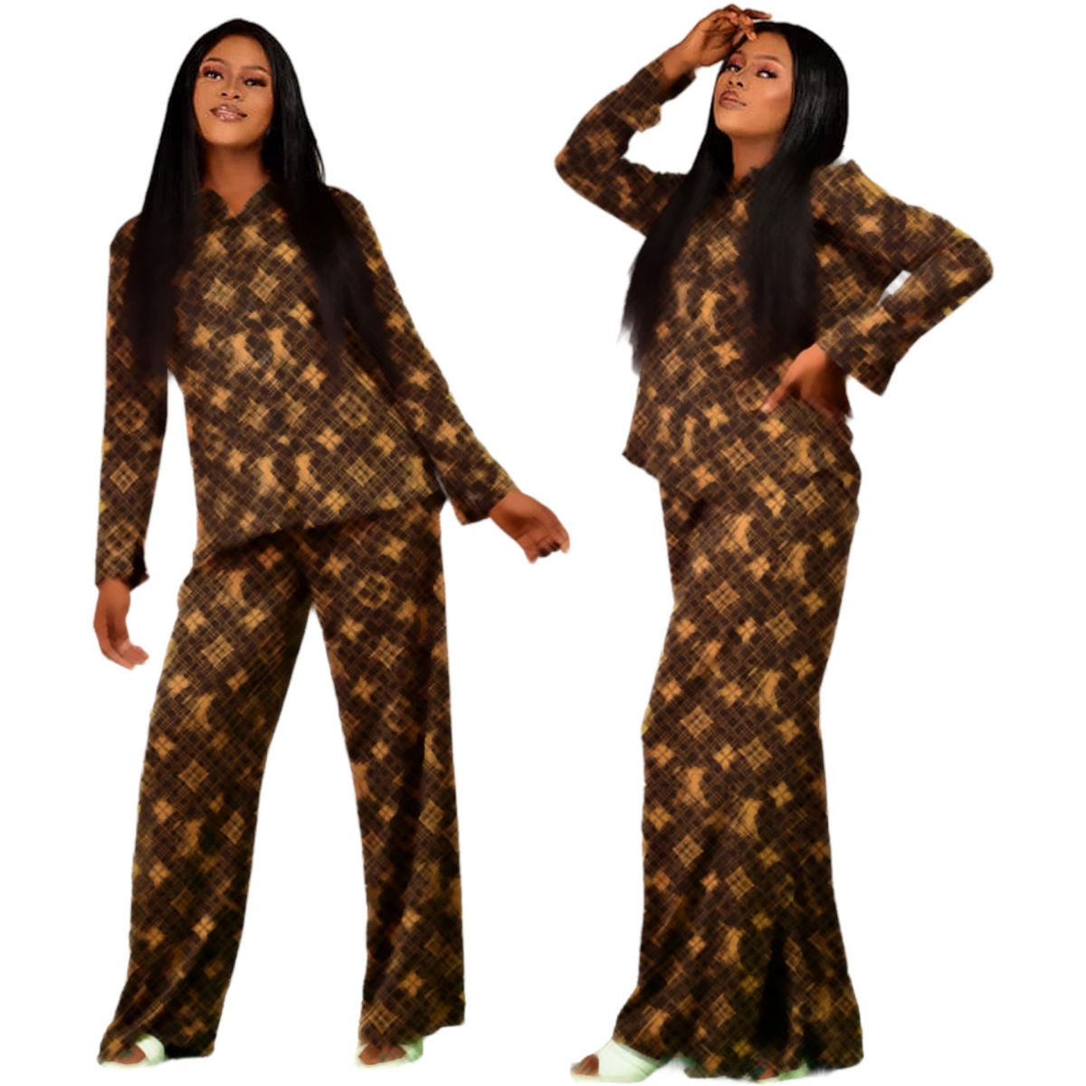 Designer Two Piece Sets Daily Outfits Women Casual Shirt and Wide Leg Pants Set Free Ship