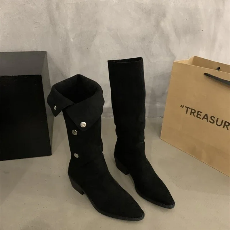 New New 2024 Woman Suede spring Sexy Thick-heeled Women's Riding Botas Warmth Non-slip High Shoes Buckle Boots of Women