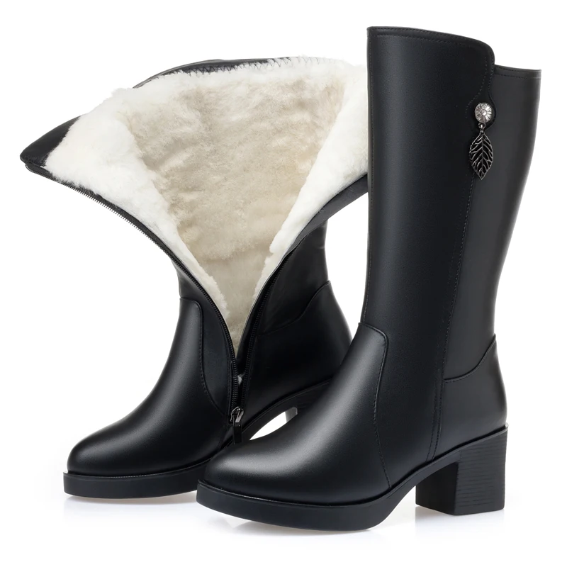 AIYUQI Women's Winter Boots 2024 New Large Size High Heeled Women's Snow Boots Wool Warm Women's High Boots