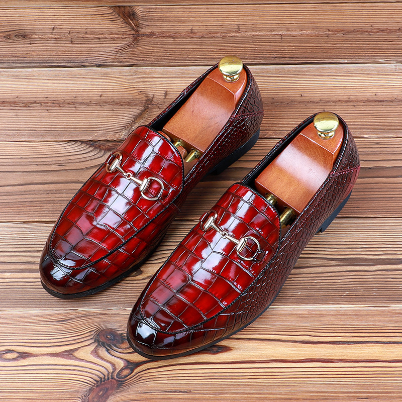 Men's Casual Business Shoes Embossed Leather Mens Classic British Style Horsebit Loafers Moccasins Men Party Wedding Flats
