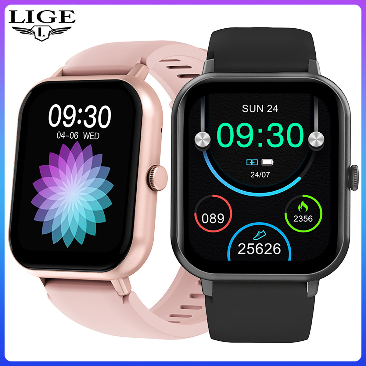 LIGE 1.82-inch Square Color Screen Smart Watch Multi functional Waterproof Step Counting Alarm Clock Wireless Call Health Monitoring Message Push Watc