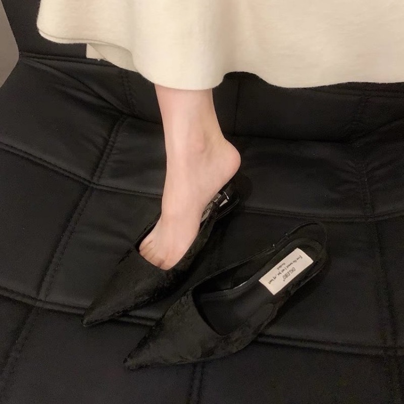 Spring New New Summer Women Kitten Pointed Toe Sandals Fashion Back Buckle Bg Sier Ladies Casual Med Heels Shoes 015e