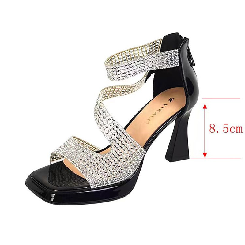 2025 new Fashion Platform Sandals Summer New Open-toe Chunky Rhinester Waterproof Table Back Zipper Quality High Heels db89