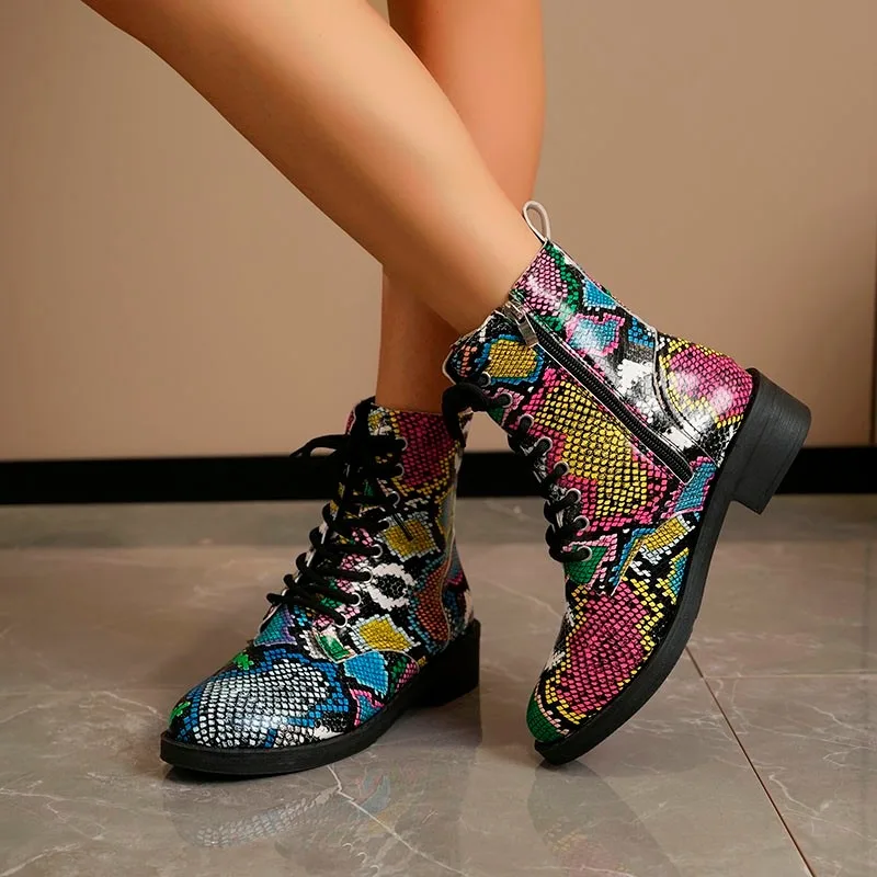 for 2024 Fashion Lace-up Ankle Women's Winter Novelty Low Heel Modern Boots Women Graffiti Shoes Ladies