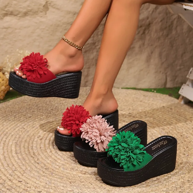 wer Large Open New Toe One e Thick Bottom for 2024 Summer New Fashion Slope Heel Women's Slippers 6911 Summr Nw Slop Hl Womn's Slipprs