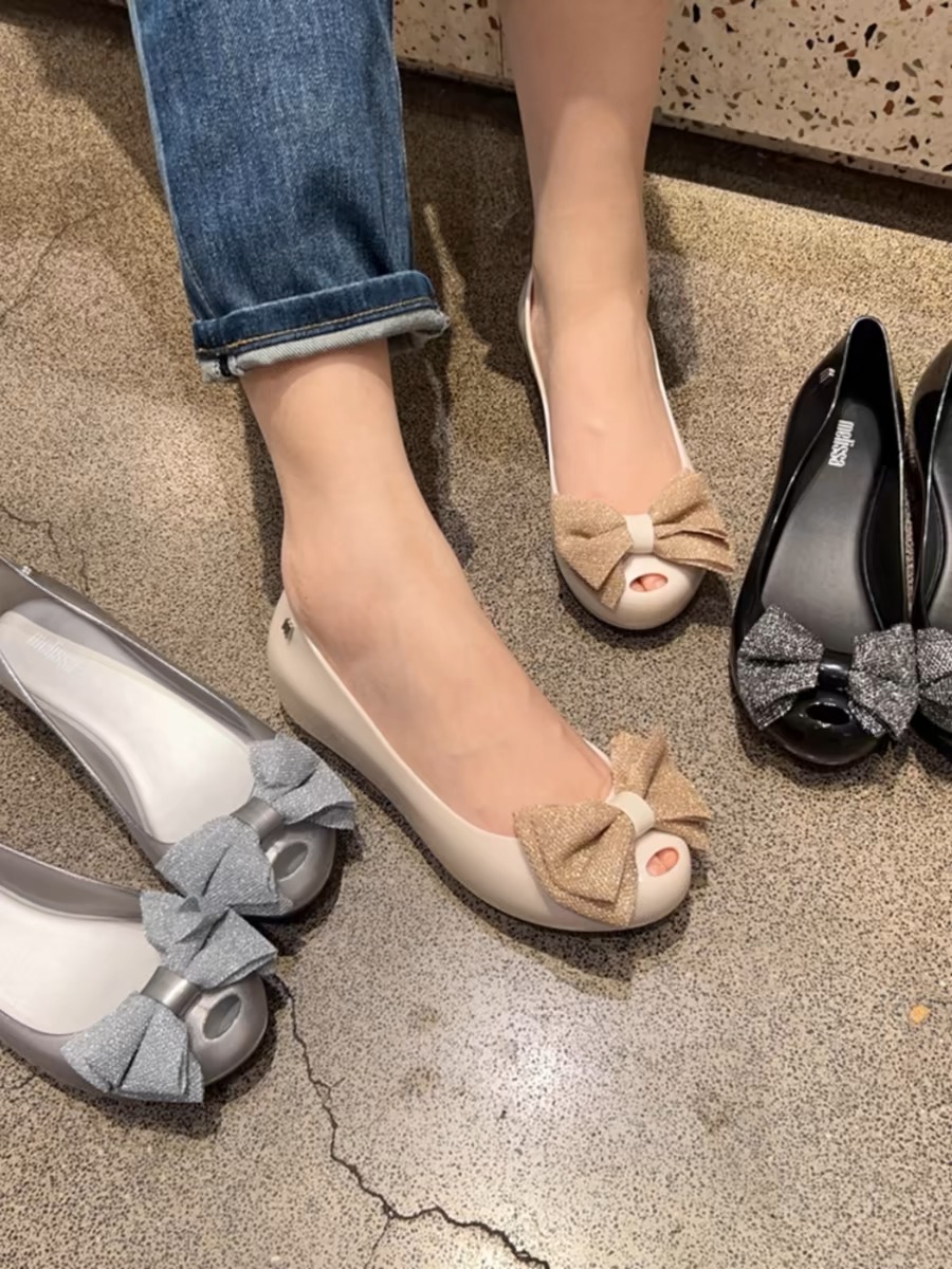 Mini Melissa Summer Women's Shoes Ladies Square Head Soft Sole Shallow Mouth Single Shoes Adult Fashion Flat Jelly Beach Sandals