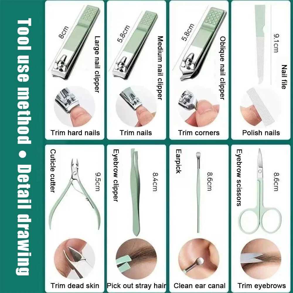 16 pieces/set of professional nail clippers portable travel case stratum corneum pliers beauty foot massage kit W240904