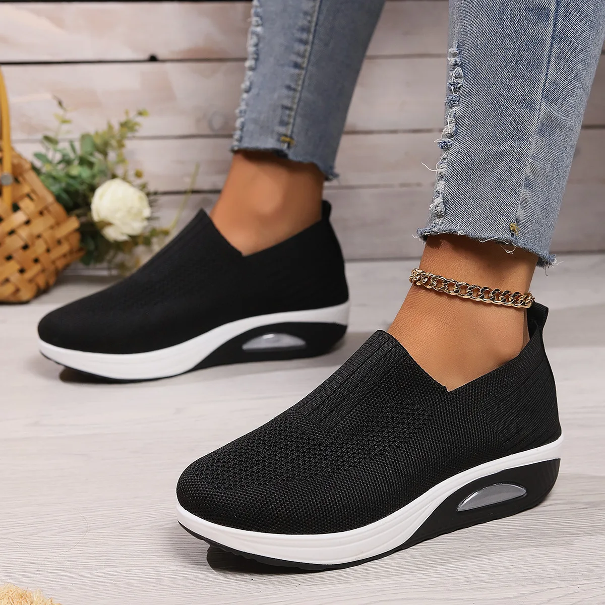 Walking Women Air Cushion Non Slip Orthopedic Shoes Ladies Platform Mules Breathable Wedge Female Sneakers 2024 e966