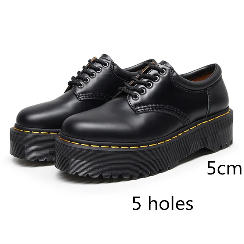 Unisex Platform cowhide Women's Leather Shoes Thick Leather Shoes Black Mary Jane shoes Sole Large Men's Shoes 34-44