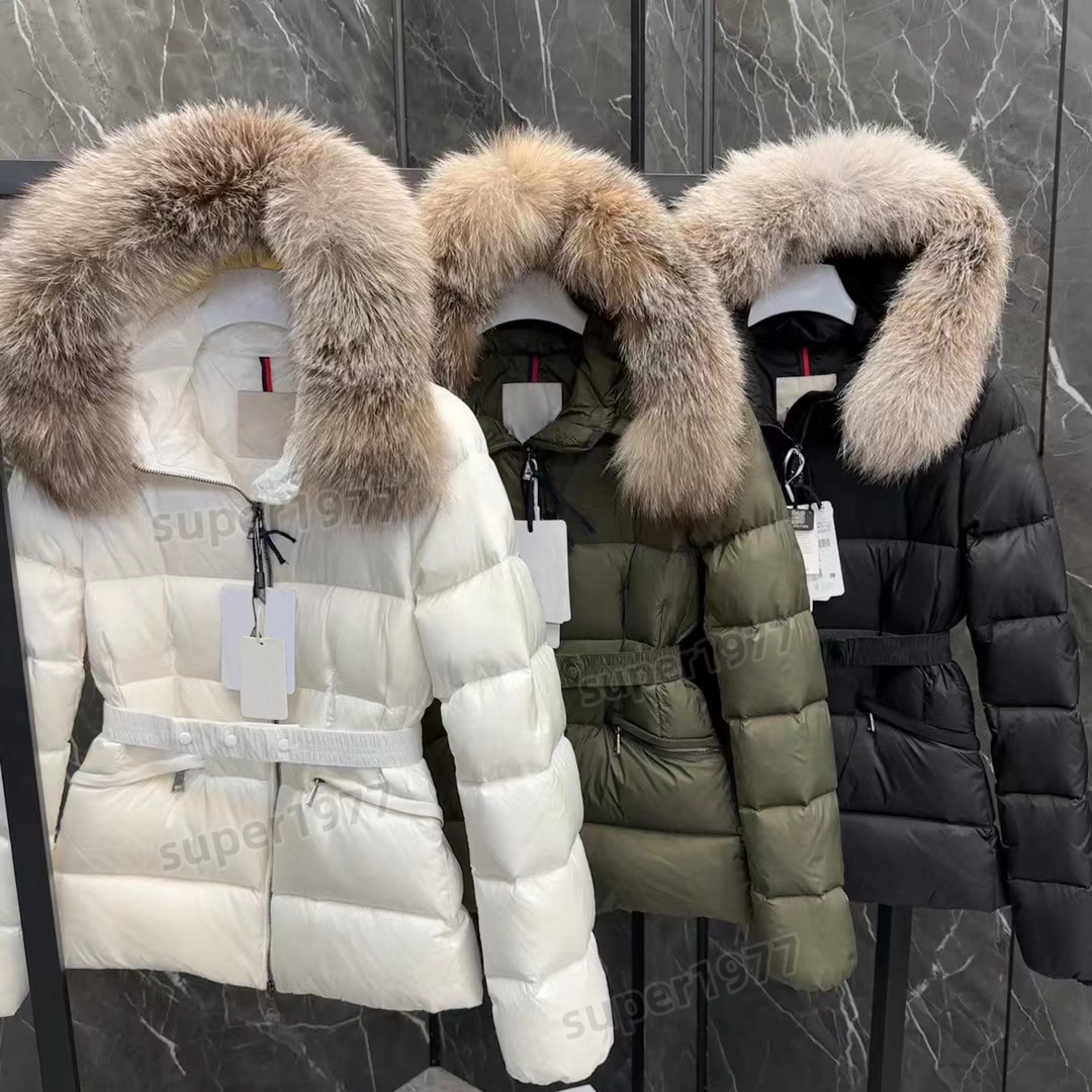 Womens Designer Luxury Jacket winter Down jackets fur coats real raccoon hair collar warm fashion parkas with belt lady cotton coat outerwear big pocket