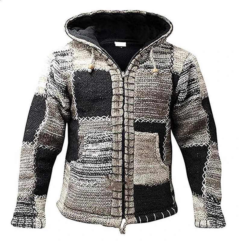 Fashionable Mens Sweater Hoodie Retro Zipper Long Sleeve Splicing Work Autumn Fashion Knitted 240902
