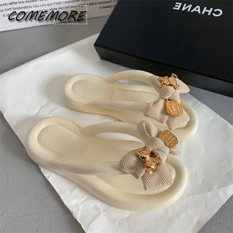 Women's Summer Flip-flops Comfortable Casual Beach Shoes Home Non-slip EVA Slippers Ladies Fashion Bowknot Sandals 2024 Outdoor