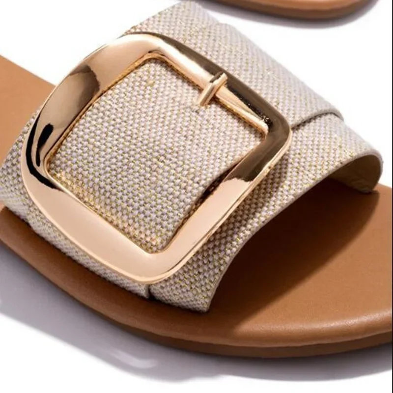 New Fashion One-word Buckle Slippers Women's Leopard Print Square Root Flat Slippers Luxury Sandals Women Designers
