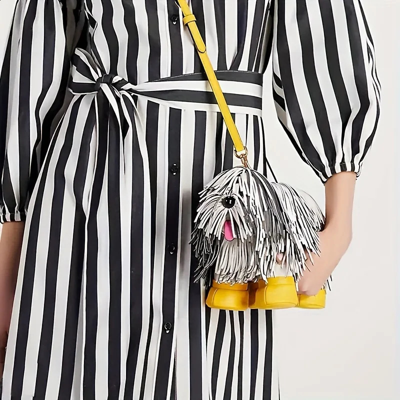 creative Chow chow n women shoulder bag funny tassel dog doll Novelty crossbody cute coin purses 240904