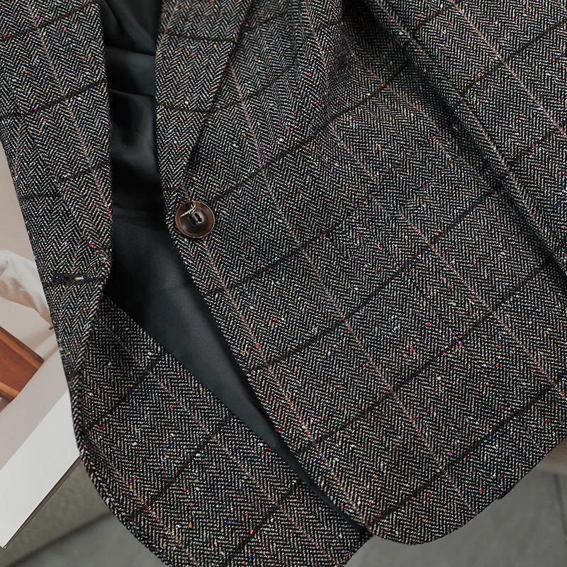 ZJYT Autumn Woolen Jackets for Women Winter Coats Long Sleeve Plaid Vintage Thick Outerwears Elegant Jaqueta Feminina 240830