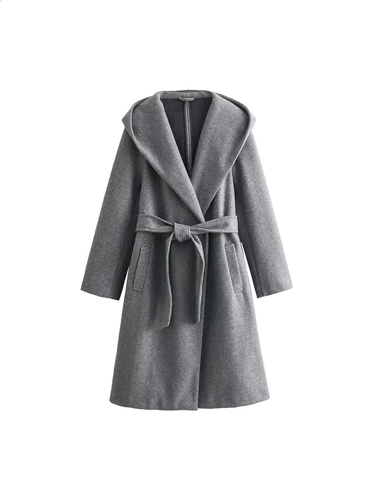 Nlzgmsj TRAF autumn winter wool coat beige solid double-layer breathable hooded coat casual womens fashionable top 240828