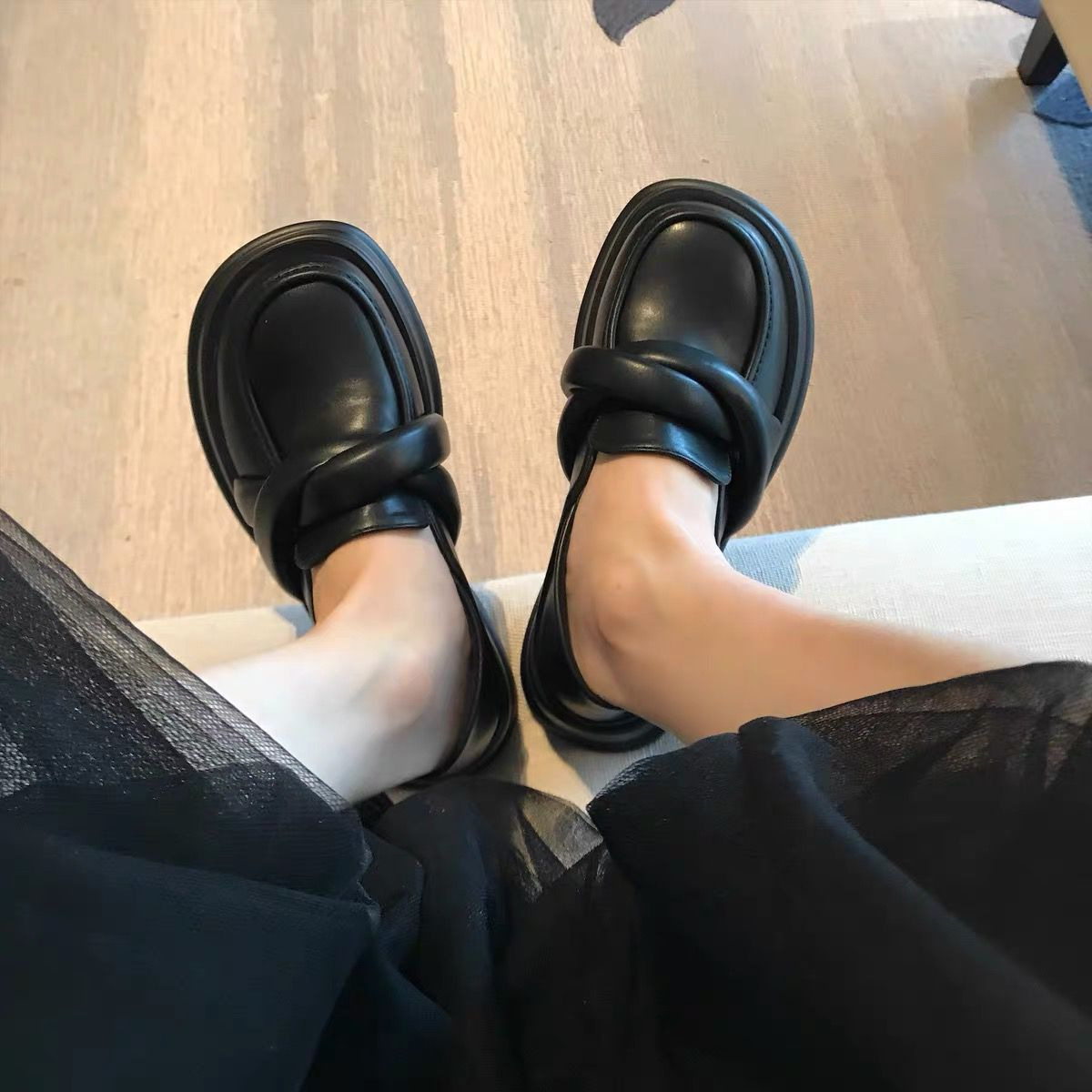 Women's Black Platform Loafers: Chunky Heels Retro Slip-On Casual Dress Pumps 4 cd41f