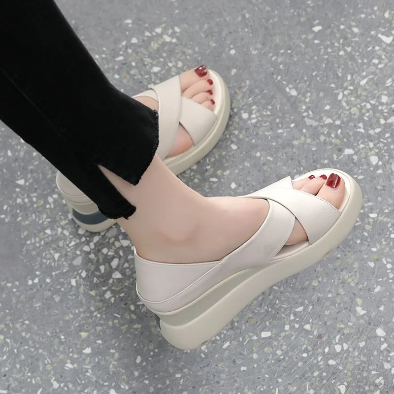 Open New Toe Fashion Women's Summer Plus Size Elegant Sandals Woman Wedge Buckle Footwear Shoes For Women Female 714f