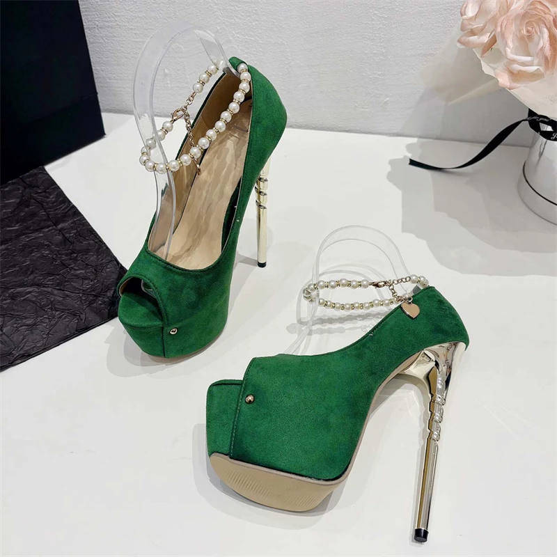 Eilyken New Sexy String Bead Buckle Strap New Women Pumps Fashion Peep Toe Super Stiletto High Heels Party Prom Mule Shoes c3f7