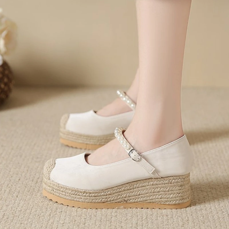 Heels New High Women Marie Janes New Weave Wedges Platform Dress Party Shoes 2024 Spring Rome Sandals Pumps Female atillas 6c19