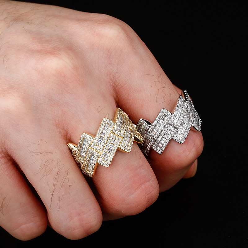 Hip Hop Rap Trapezium Rhombus Moissanite dias T Cuban Chain Ring 14K Real Gold Plated Cool For Man Women Jewelry Gift