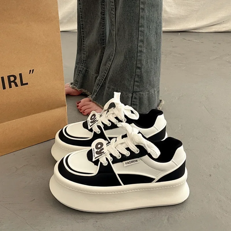 Casual Women's Height Increasing White Shoes Fashion Lace Up Comfortable Breathable Sneakers Platform Femme 62e0