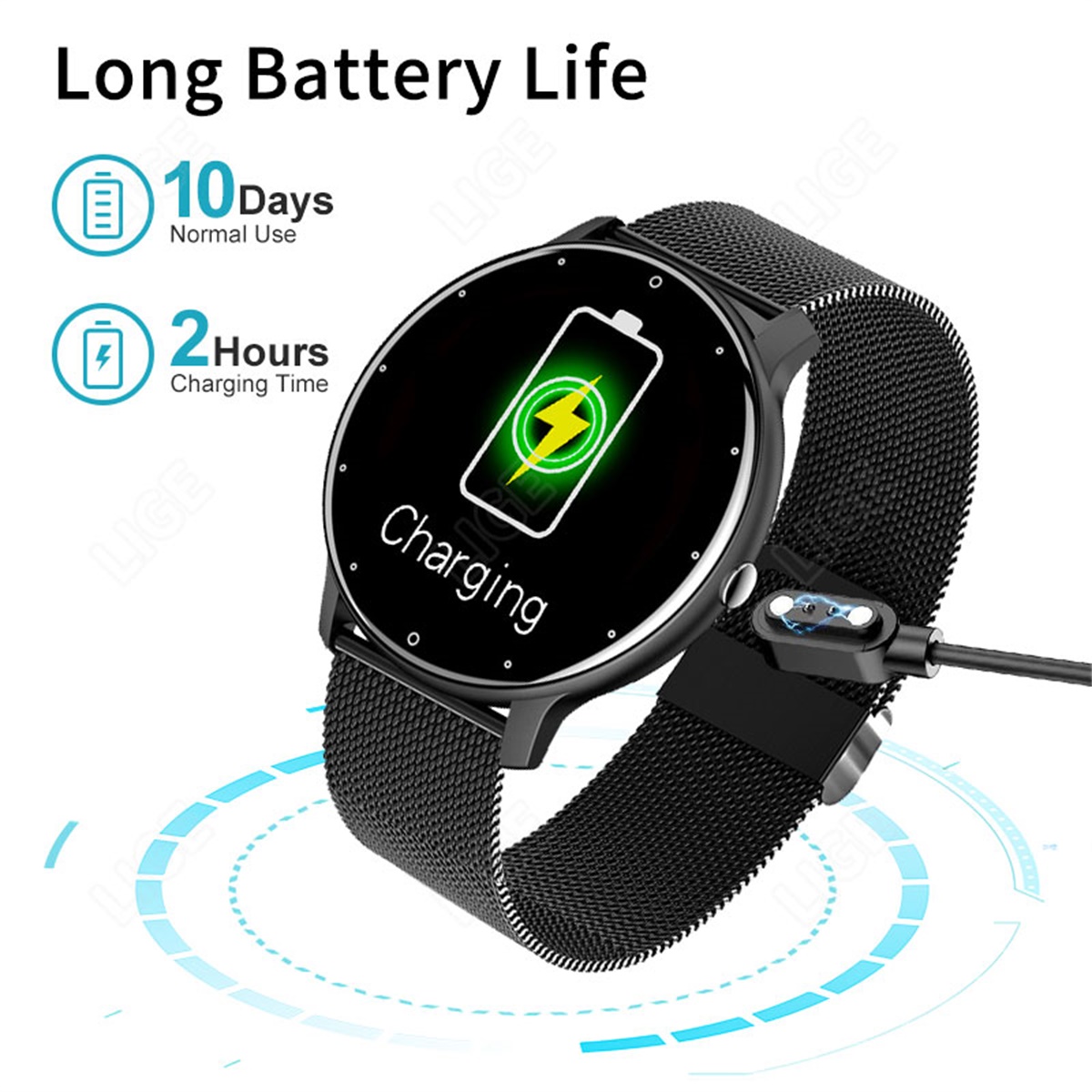 LIGE smartwatch waterproof pedometer sports watch multifunctional alarm clock sleep monitoring intelligent message reminder watch