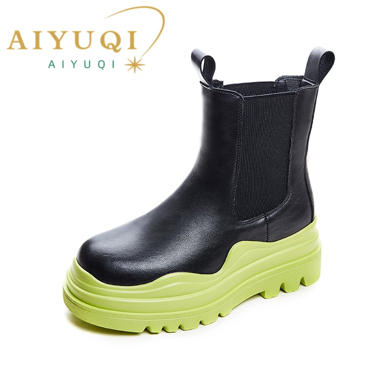 Leather Genuine Fall/Winter 2024 New Cigarette Boots British Style Platform Large Size Women Booties ccbf