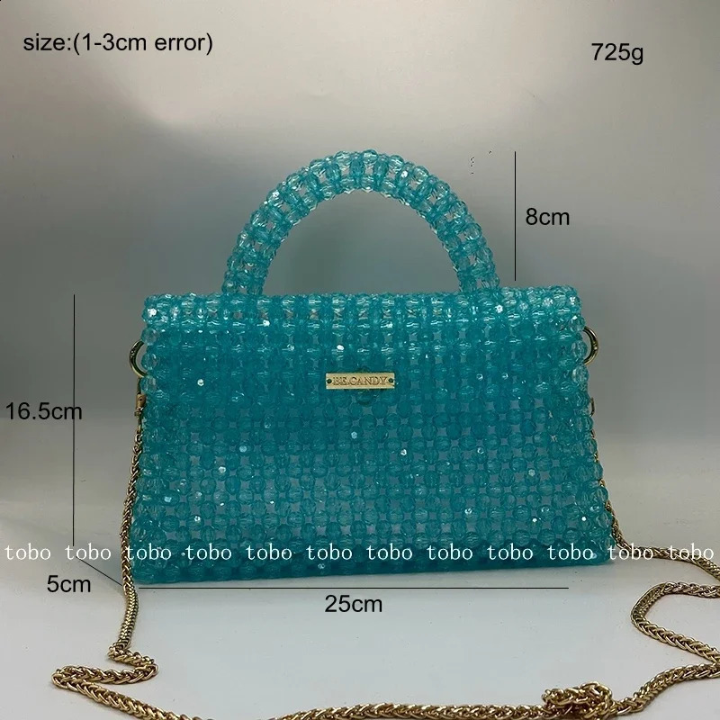 Hot Clear Beaded Bag For Women - Acrylic Crystal Stone Bead Box New Party Tote Purse With Long Chain 2024 Fashion bags