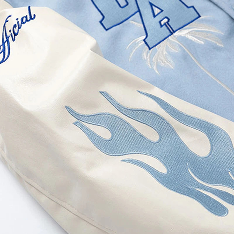 Letter embroidery mens baseball jacket Y2k flame leather school team windproof Hip Hop retro 240904