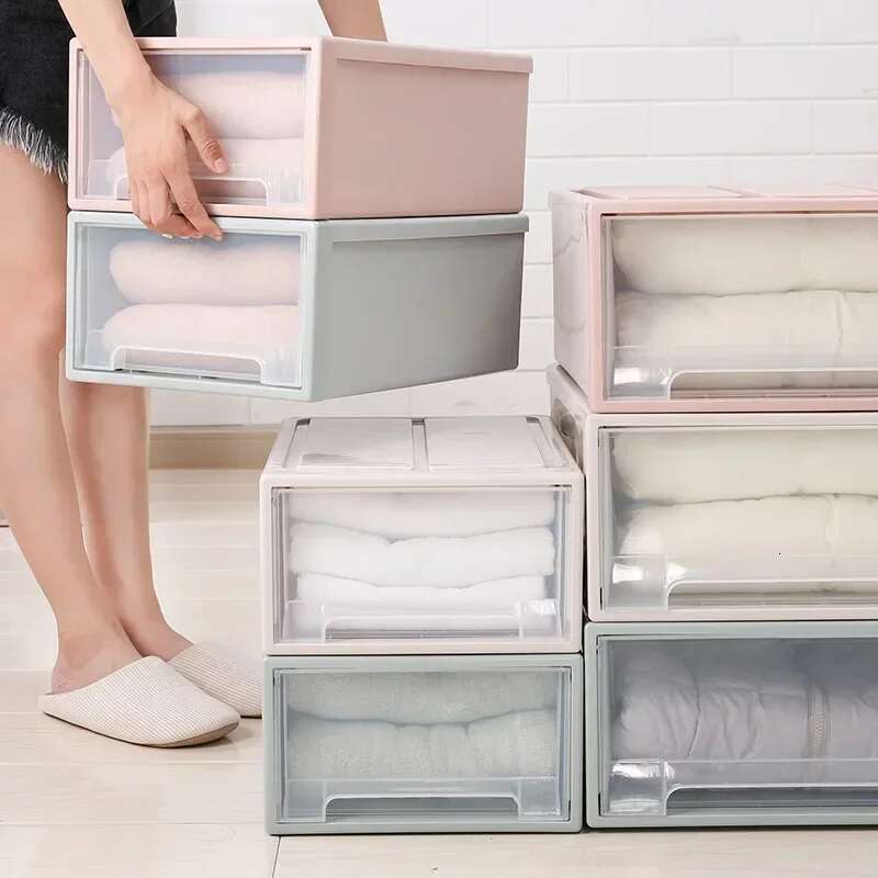 Transparent Stackable Quilt Drawer Organizer Box for Household Closet Storage