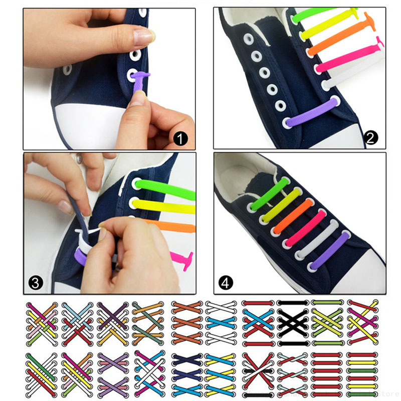 2025 new No 16pcs/Lot Tie Shoelaces 12 Colors Elastic Shoelace Creative Lazy Silicone Laces Rubber Lace 421b