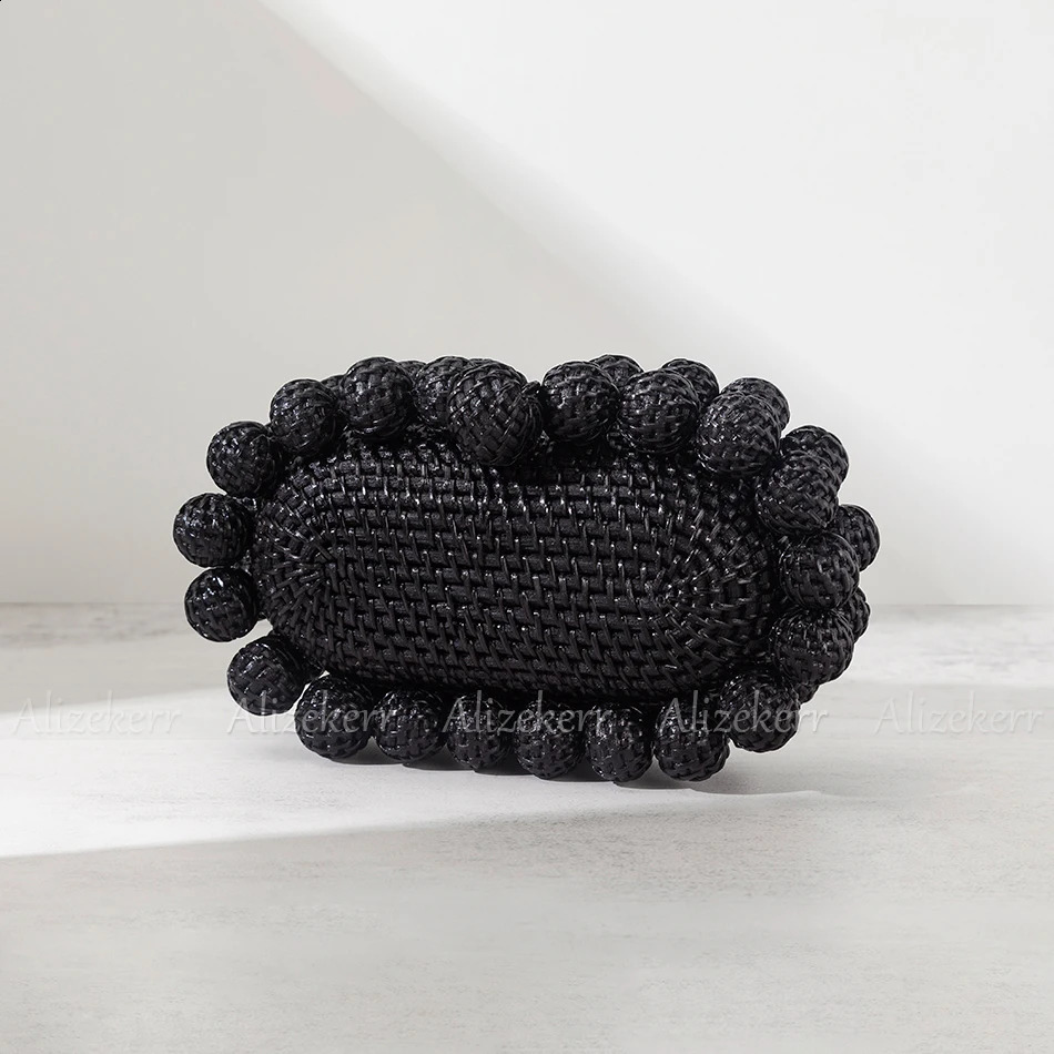 Alizekerr Beaded Beach Clutch Bags Women Boutique Elegant er Hand Woven Rattan Handbag Bohemian Summer Holiday 240903