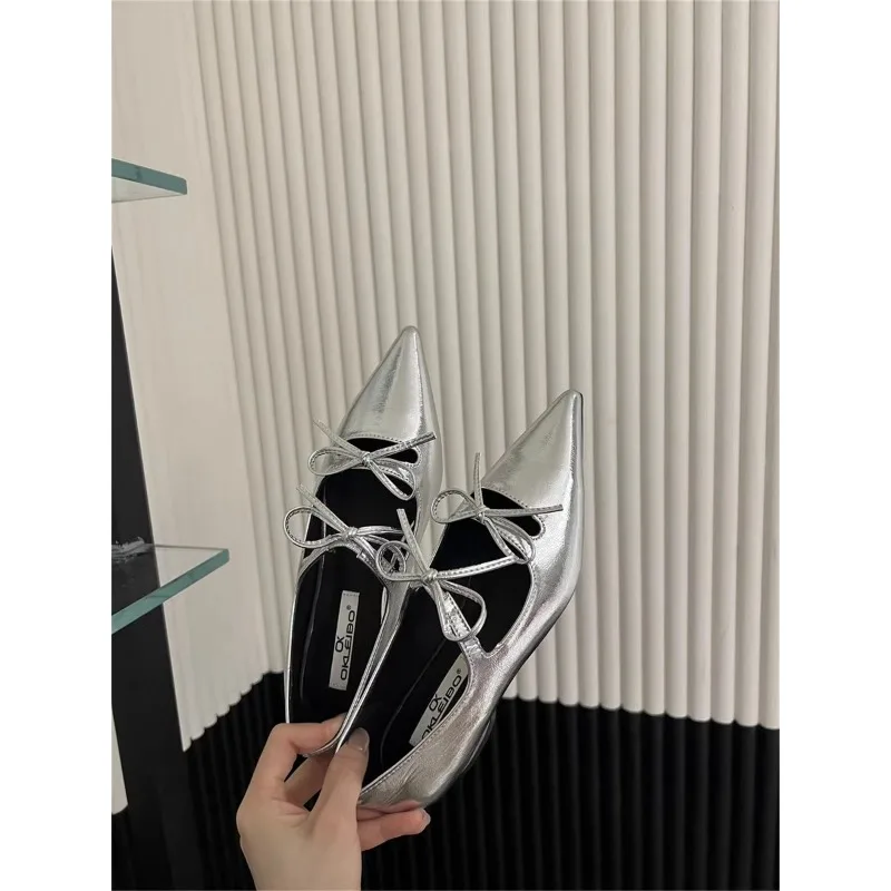 Low All-Match Heels Pointed Toe Summer Shoes Ladies Female Footwear Bow-Knot Autumn Casual Sneaker 2024 New Dress Butterfly Fall 6c37