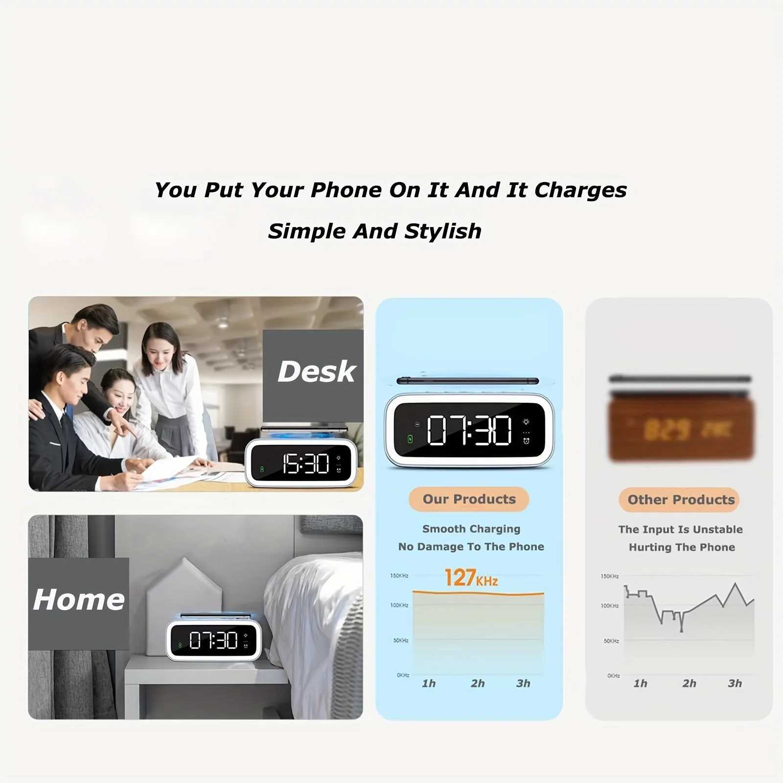 LED Large Screen Wireless Charging Alarm Clock Magnetic Fast Charging Wireless Clock Charger dimmable Alarm Clock Y240904