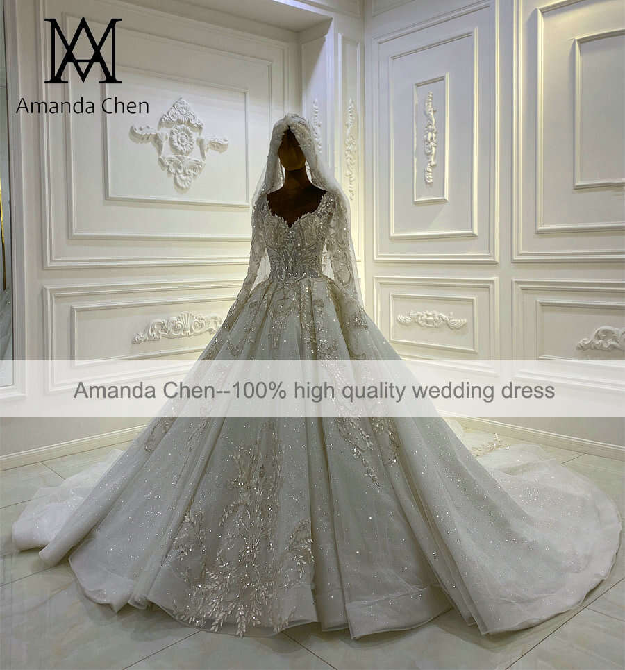 bridal dress Long Sleeve Lace Applique Ball Gown Wedding Dresses
