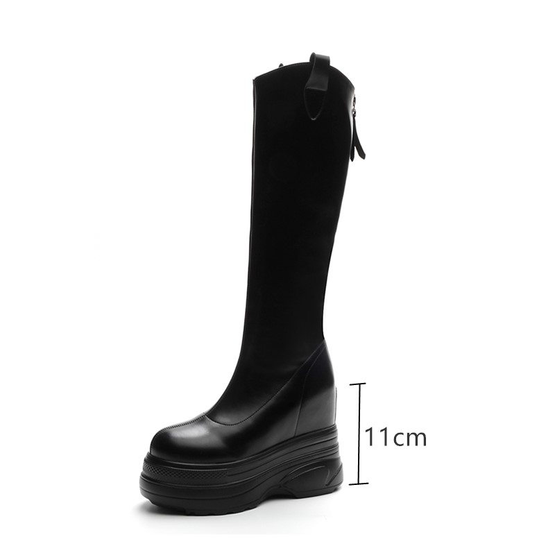 Women's Boots Genuine Leather 2024 New 11cm Heel High Platform Internal Heightened Boots Women's Fashion High Heel Boots Women