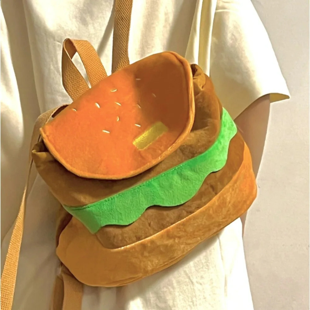 Cute Burger Plush Backpack Soft Cartoon Burger Plush Coin Wallet for Girls Kindergarten Backpack Childrens Bag 240904