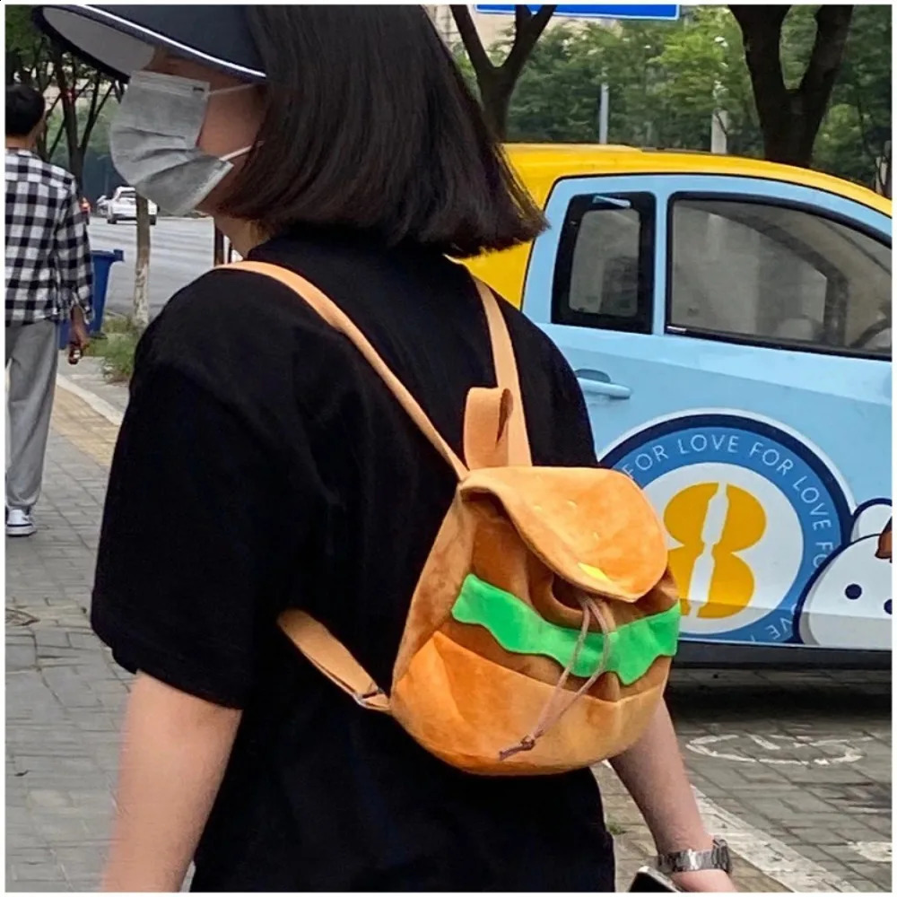 Cute Burger Plush Backpack Soft Cartoon Burger Plush Coin Wallet for Girls Kindergarten Backpack Childrens Bag 240904