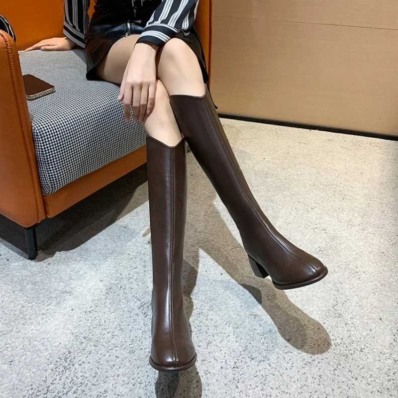 Size 34-43 Plus New Women Zipper Simple Thick Heels Autumn Winter Boots Knee High 2024 7c00