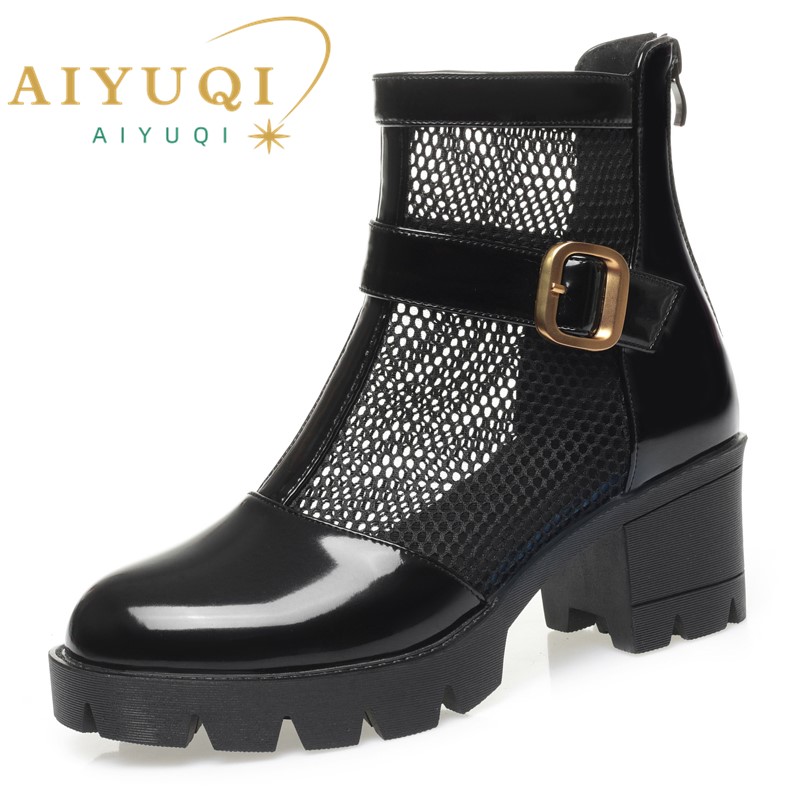 Summer AIYUQI 2024 New Genuine Leather Platform Women's Mesh Large Size British Style Women Cool Boots 4619
