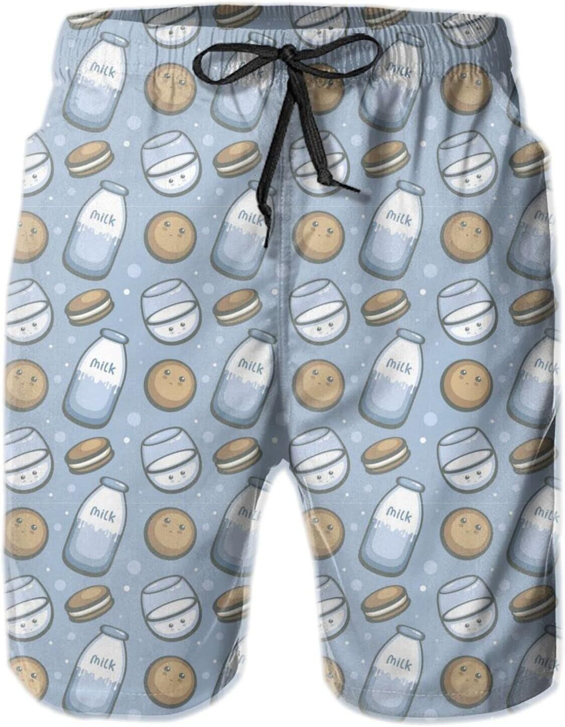 Mens Shorts 3D Printed Pattern Milk Biscuits Swim Trunks Quick Dry Casual Beach Board Swimwear