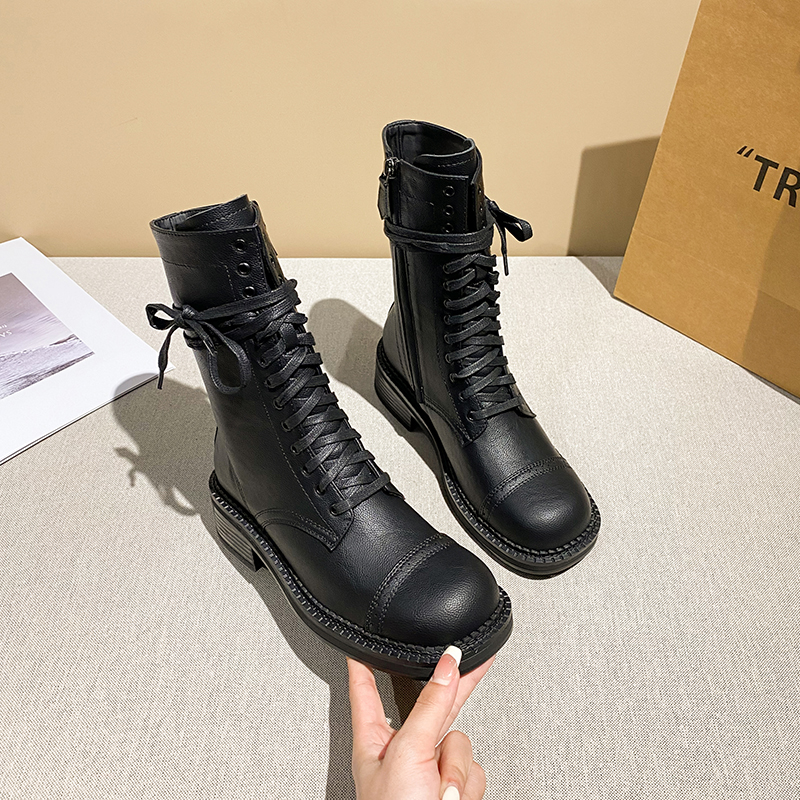 Biker Women 2024 New Fall Vintage Ladies Boots British Style Lace-up Large Size 41-43 Women's New Booties ee24 's