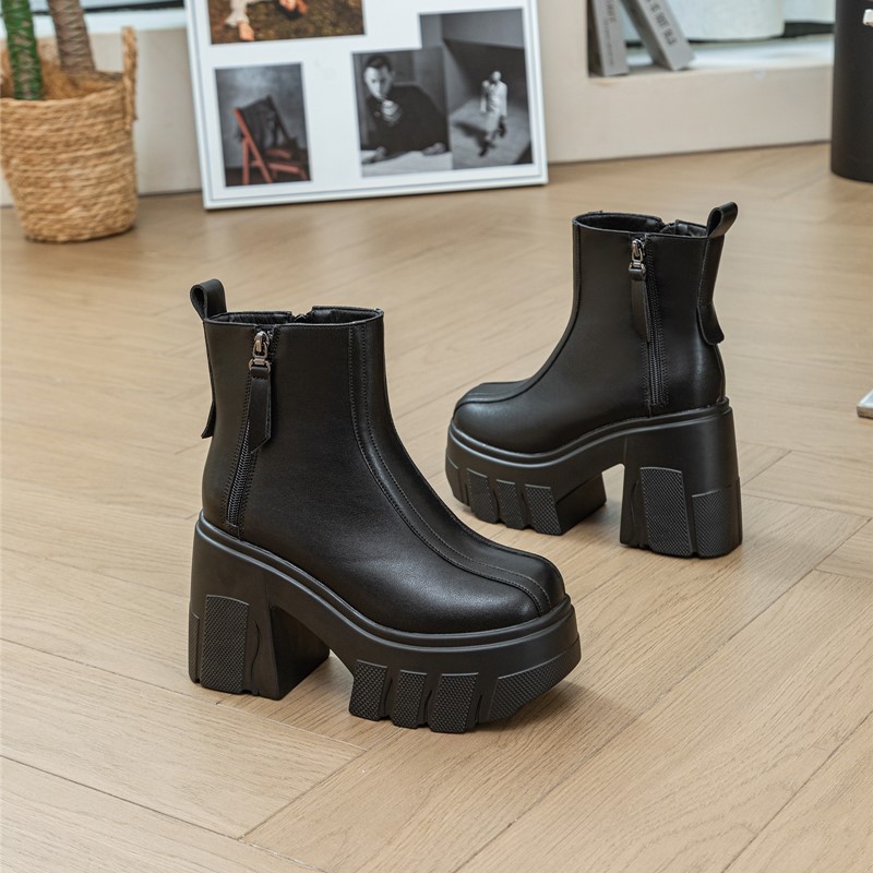 AIYUQI Women's High Heel Boots 2024 New Genuine Leather Women's Ankle Boots 11cm Heel High Fashion Platform Women's Short Boots