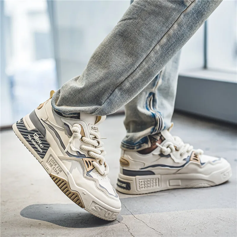 shoes Men's easy to clean skateboard shoes, good grip, breathable lace up sneakers, men's shoes 2024