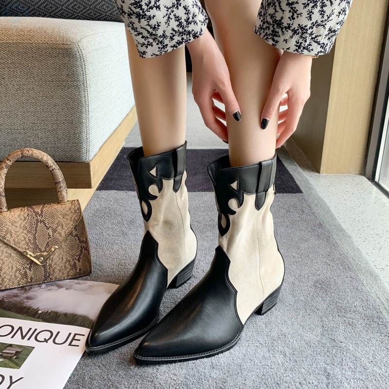Toe Designer Pointed Embroidery Women Ankle Boots Fashion New Thick Heel Slimming Short Booties Autumn Winter Female Shoes 6011