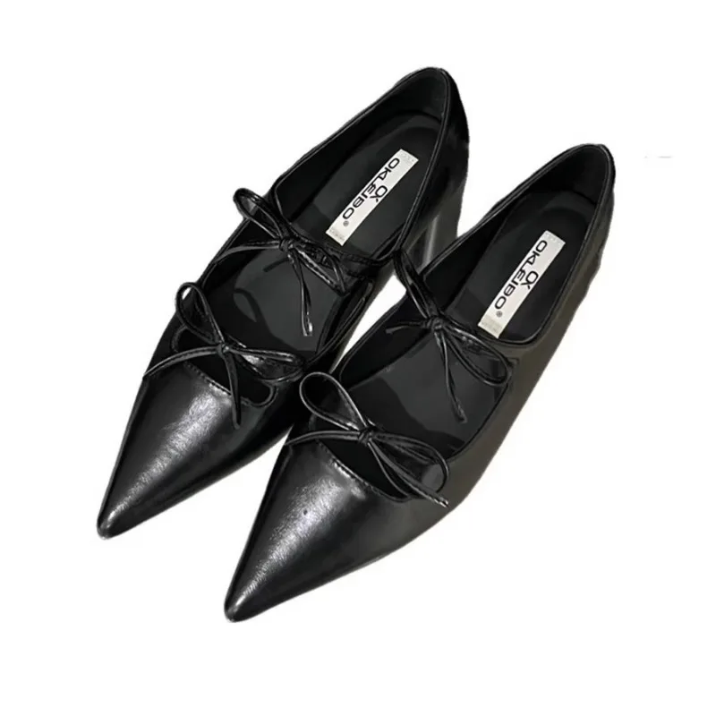 Low All-Match Heels Pointed Toe Summer Shoes Ladies Female Footwear Bow-Knot Autumn Casual Sneaker 2024 New Dress Butterfly Fall 6c37
