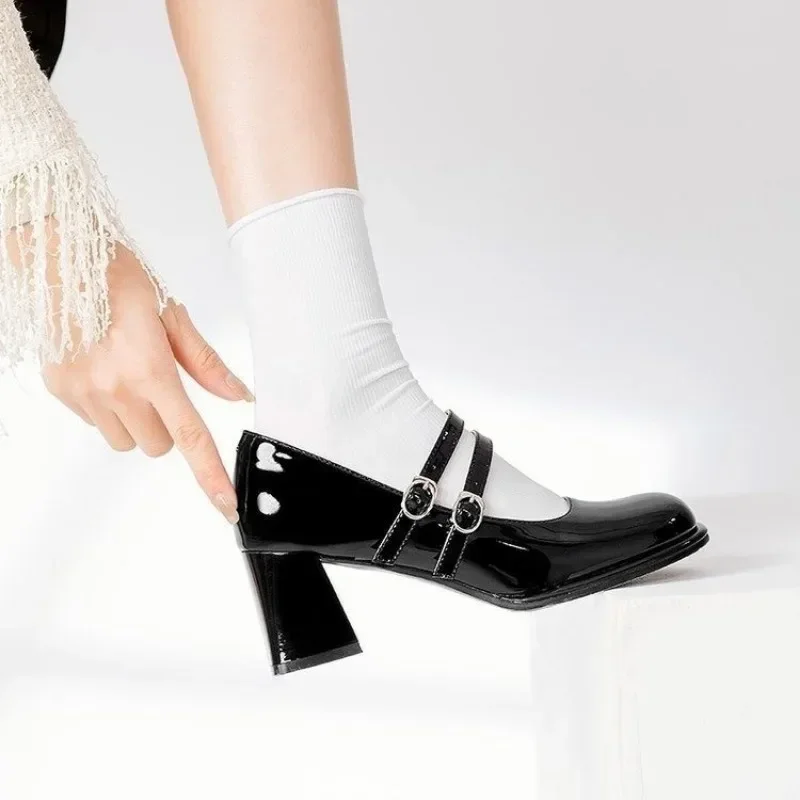 Jane Mary Fashion Square Toe High Heels Buckle Single Shallow Mouth Designer Women's Party New Dress Shoes f74e